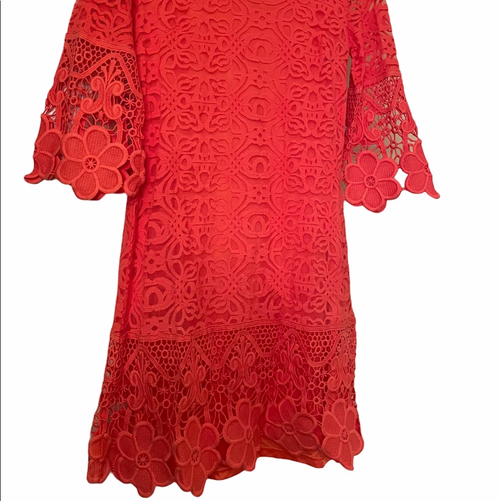 Petite small P S  coral dress flowered lace dress